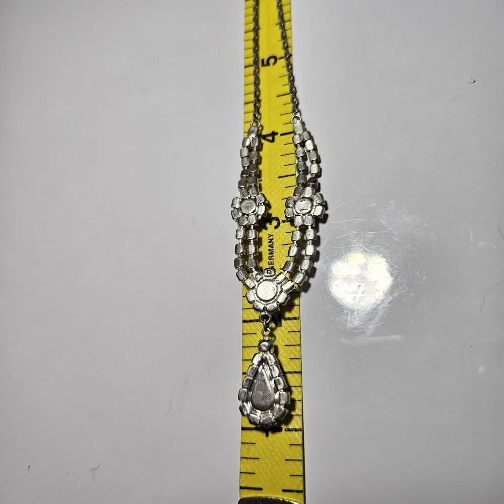 Silver Tone Black And Clear Rhinestone Teardrop Drop Necklace 16.5-19.5
